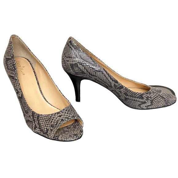 Cole Haan Nike Air Snakeskin Peep-Toe Heels in Gray Black Size 10B - Picture 3 of 7